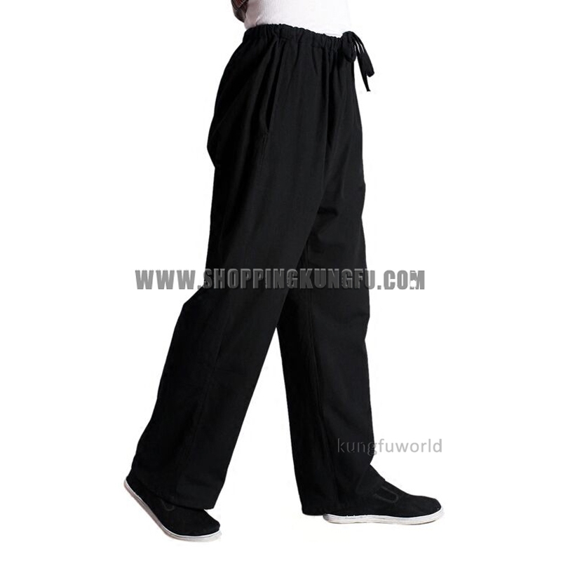 Black Cotton Casual Kung fu Tai chi Pants Martial arts Suit Wing Chun ...
